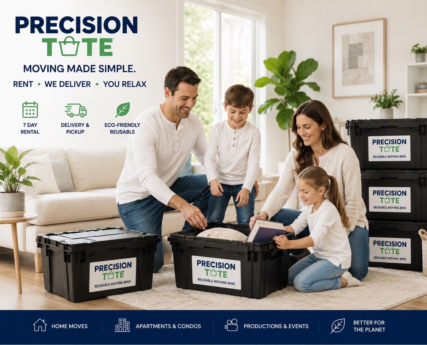 Precision Tote reusable moving bins for a family move in Burbank and Studio City